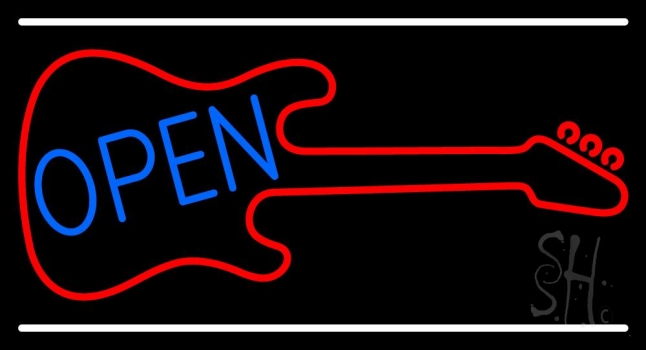 Guitar Blue Open Block Neon Sign