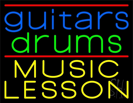 Guitar Drums Music Lesson Neon Sign