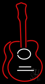 Guitar In Red Neon Sign