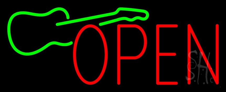 Green Guitar Open Neon Sign