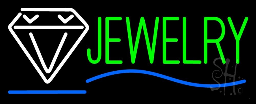Jewelry Block Diamond Logo Blue Line Neon Sign