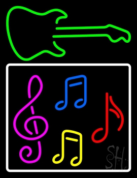 Musical Notes With Guitar Logo 2 Neon Sign