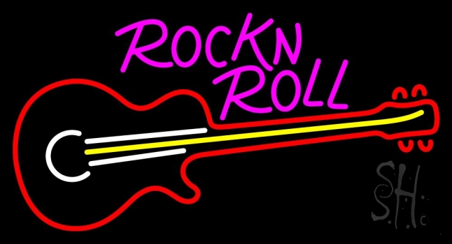 Pink Rock N Roll Guitar 1 Neon Sign