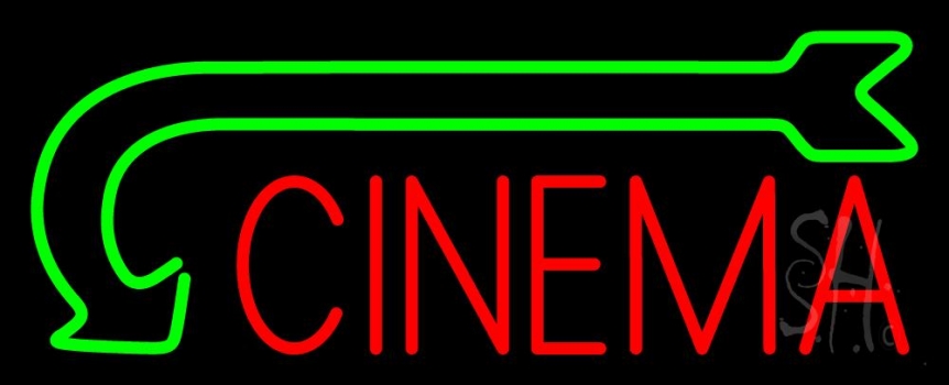 Red Cinema With Green Arrow Neon Sign