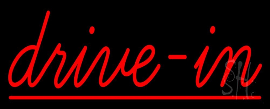 Red Cursive Drive In Neon Sign