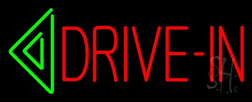 Red Drive In Green Arrow Neon Sign