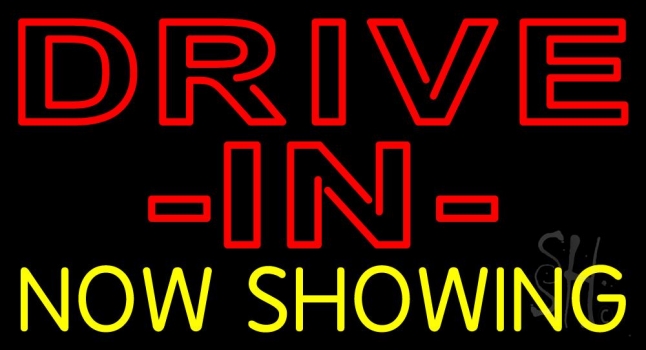 Red Drive In Yellow Now Showing Neon Sign