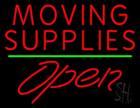 Red Moving Supplies Open Green Line 1 Neon Sign