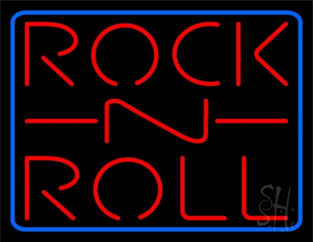 Rock N Roll Block Blue Border 1 Neon Sign