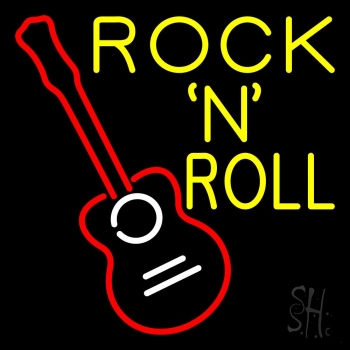 Rock N Roll With Guitar Neon Sign