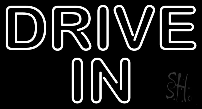 White Double Stroke Drive In Neon Sign
