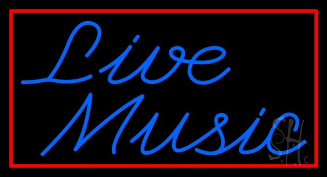 Blue Live Music Cursive Neon Sign