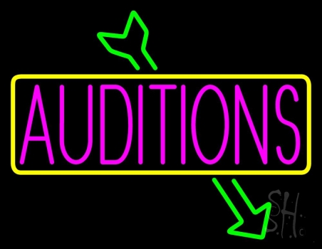 Pink Auditions Green Arrow Neon Sign