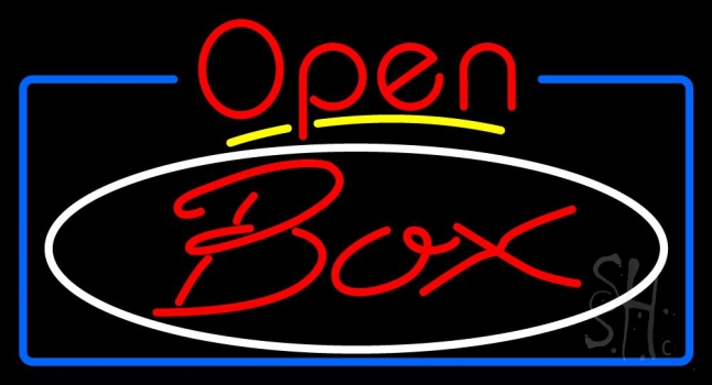 Red Box With Oval With Open 4 Neon Sign