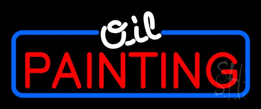 White Oil Red Painting With Border 1 Neon Sign