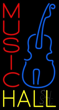 Blue Guitar And Vertical Music Hall Neon Sign