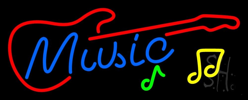 Blue Music Red Guitar 1 Neon Sign