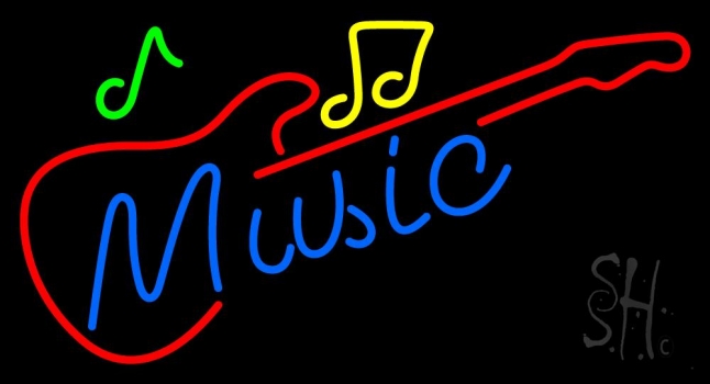 Blue Music Red Guitar Neon Sign