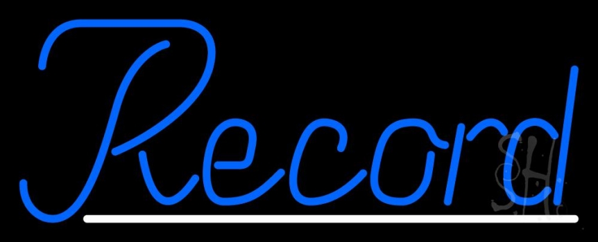 Blue Record Cursive White Line 1 Neon Sign
