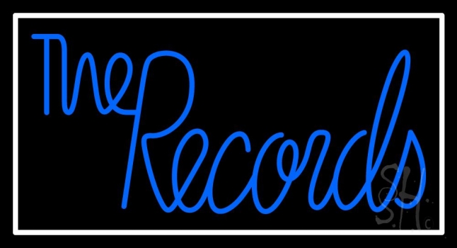 Blue The Records White Border Neon Sign