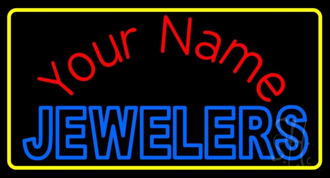 Custom Blue Jewelers With Yellow Border Neon Sign