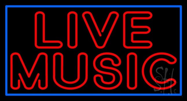 Double Stroke Live Music With Blue Border Neon Sign