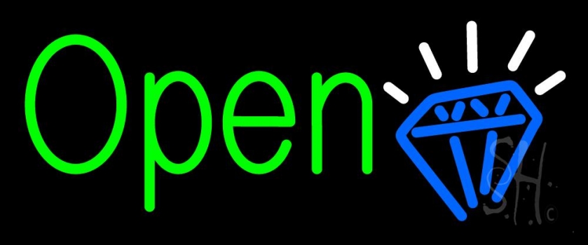 Green Open Diamond Neon Sign