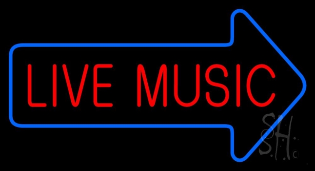 Live Music Block Arrow Neon Sign