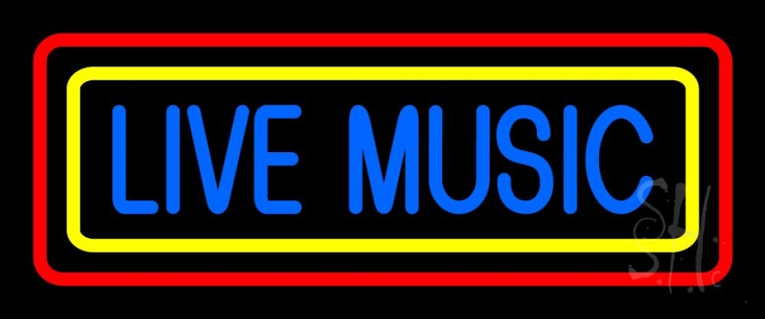 Live Music With Yellow Red Border 2 Neon Sign
