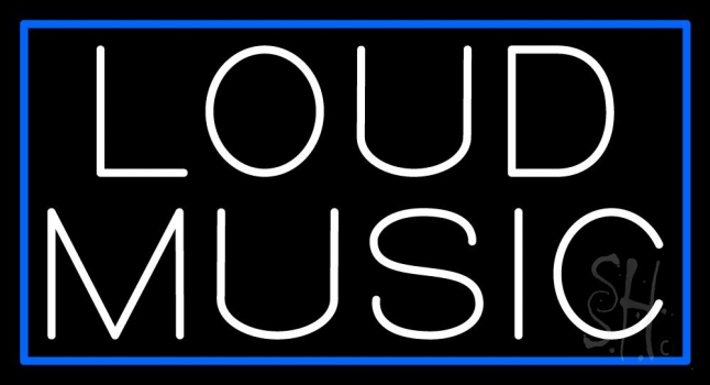 Loud Music With Blue Border Neon Sign