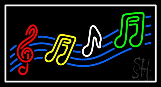 Musical Notes White Border Neon Sign