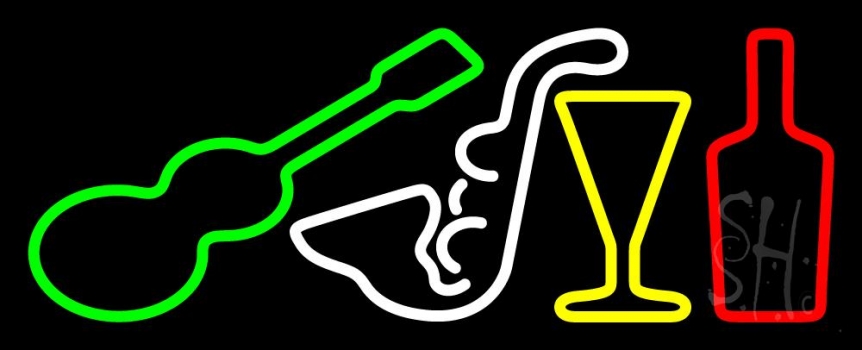 Music Instrument Glass And Bottle 1 Neon Sign