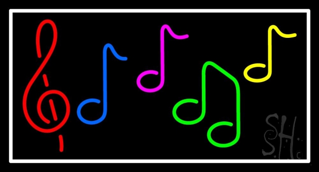 Notes Music White Border 1 Neon Sign