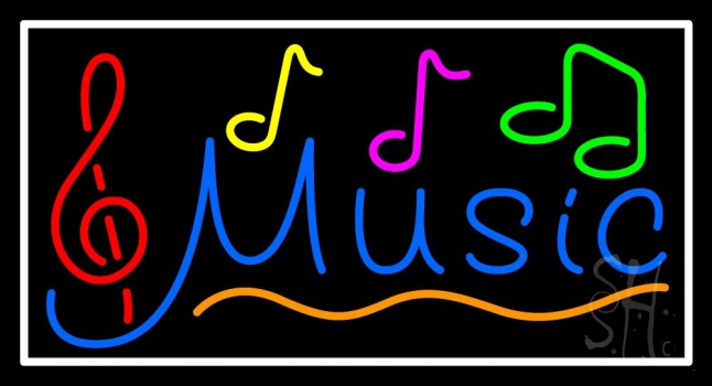 Notes Music White Border 2 Neon Sign