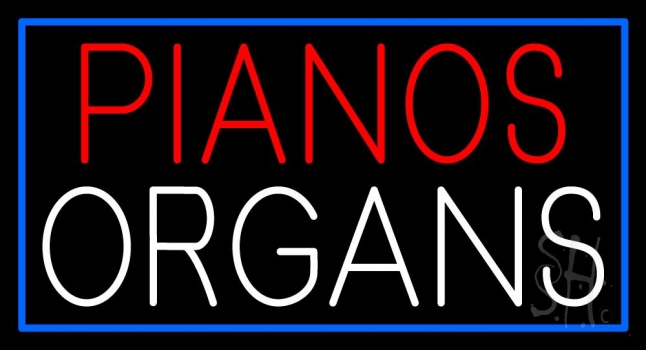 Pianos Organs Block Blue Border 2 Neon Sign