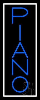 Piano Vertical White Border Neon Sign