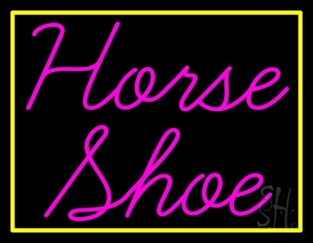 Pink Horse Shoe With Border Neon Sign