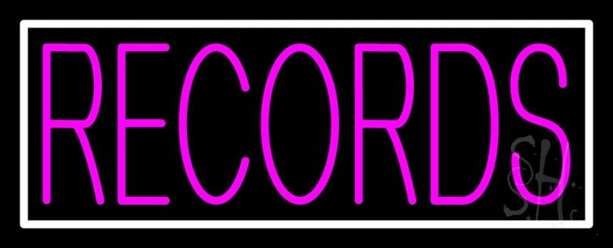 Pink Records Block White Border Neon Sign