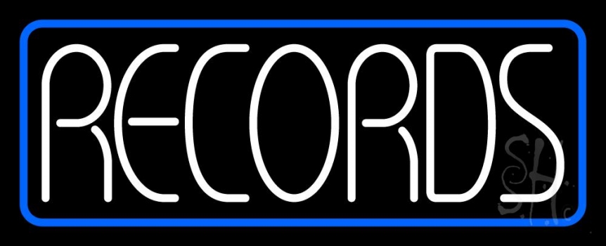 Records Block Blue Border Neon Sign