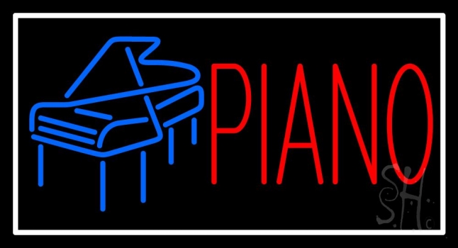 Red Piano Blue Logo White Border Neon Sign