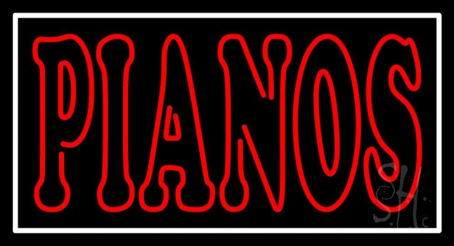 Red Pianos Block White Border Neon Sign