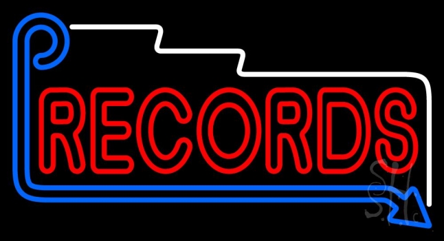 Red Records Block With Arrow Neon Sign