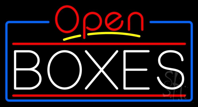 White Boxes Red Double Line With Open 4 Neon Sign