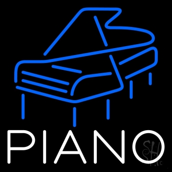White Piano Blue Logo 4 Neon Sign
