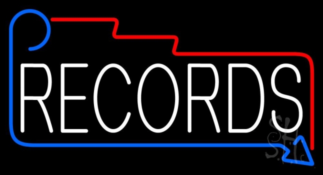 White Records Block With Arrow 1 Neon Sign