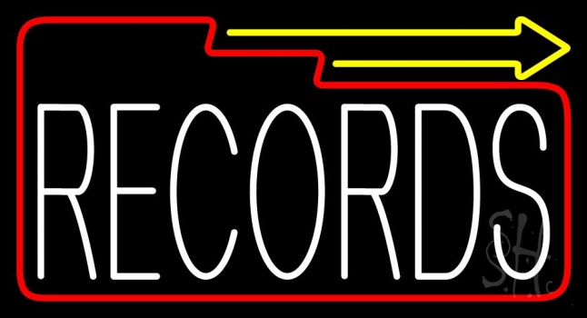White Records Block With Arrow 2 Neon Sign