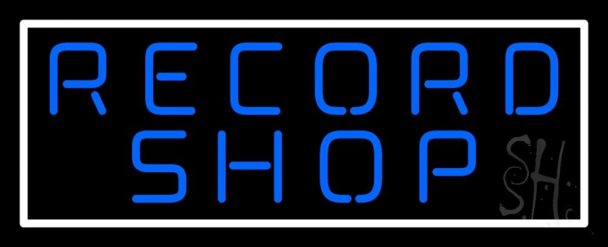 Blue Record Shop Block Neon Sign