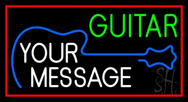 Custom Blue Guitar Red Border Green Guitar Neon Sign