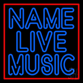 Custom Blue Live Music With Red Border Neon Sign
