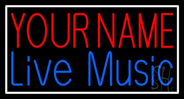 Custom Blue Live Music White Border Neon Sign